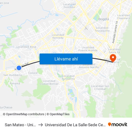 San Mateo - Unisur to Universidad De La Salle-Sede Centro map