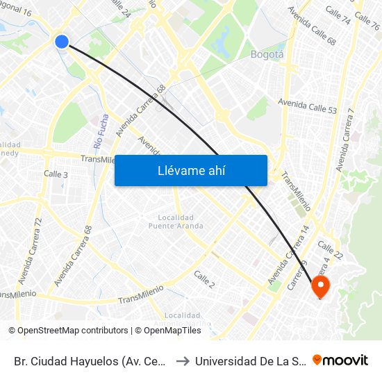 Br. Ciudad Hayuelos (Av. Centenario - Av. C. De Cali) to Universidad De La Salle-Sede Centro map