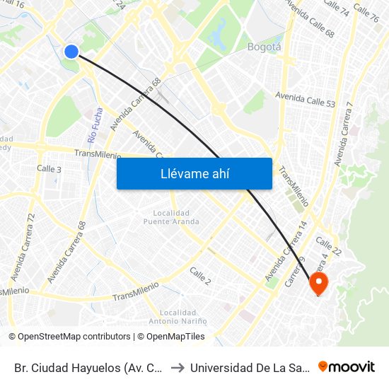 Br. Ciudad Hayuelos (Av. Centenario - Kr 78g) to Universidad De La Salle-Sede Centro map