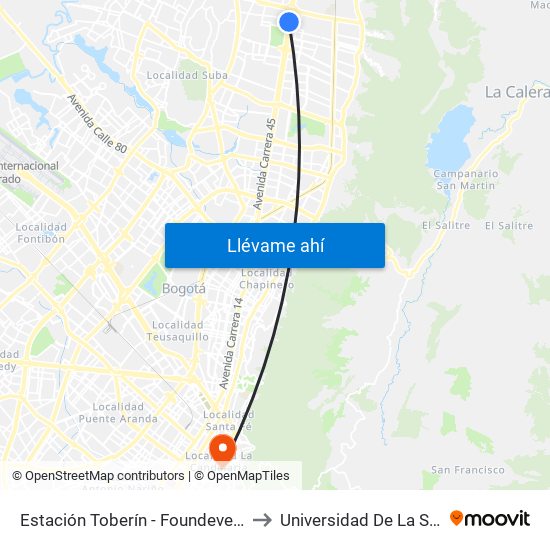 Estación Toberín - Foundever (Auto Norte - Cl 166) to Universidad De La Salle-Sede Centro map