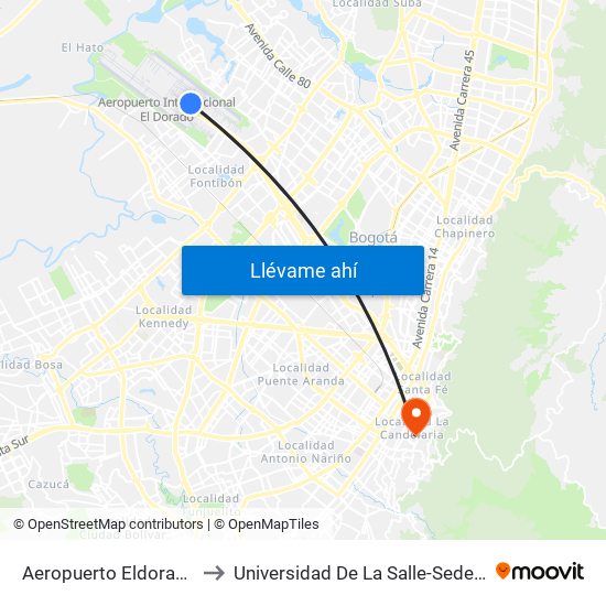 Aeropuerto Eldorado (B) to Universidad De La Salle-Sede Centro map