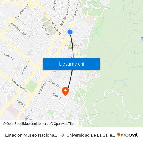 Estación Museo Nacional (Ak 7 - Cl 29) to Universidad De La Salle-Sede Centro map