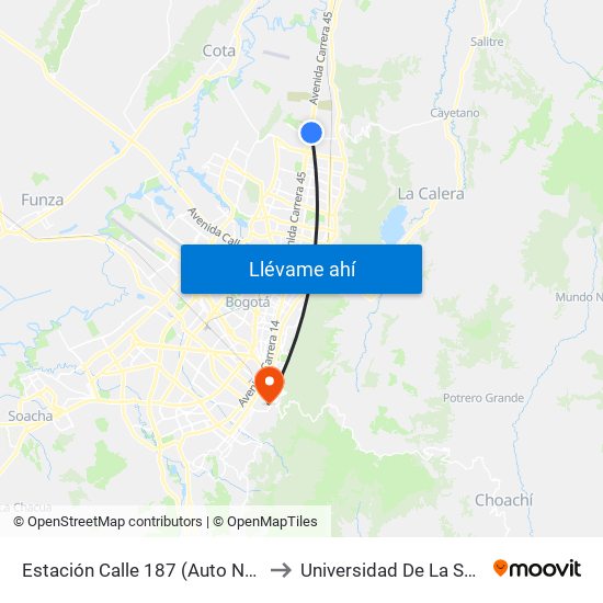 Estación Calle 187 (Auto Norte - Cl 187 Bis) (A) to Universidad De La Salle-Sede Centro map