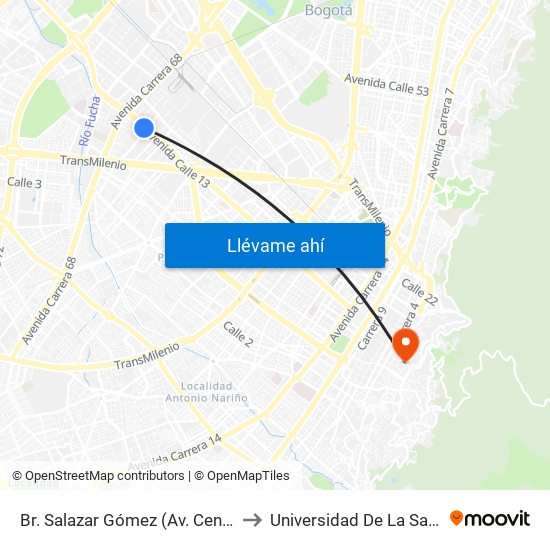 Br. Salazar Gómez (Av. Centenario - Kr 65) (A) to Universidad De La Salle-Sede Centro map