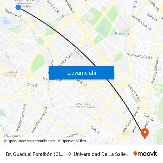 Br. Guadual Fontibón (Cl 17 - Kr 96h) to Universidad De La Salle-Sede Centro map