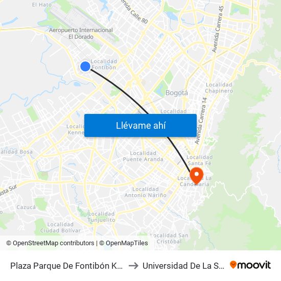 Plaza Parque De Fontibón Kr 100 (Kr 100 - Cl 17a) to Universidad De La Salle-Sede Centro map