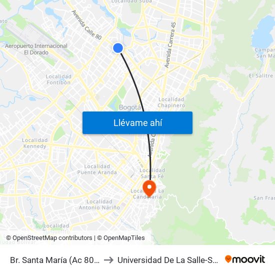 Br. Santa María (Ac 80 - Kr 73b) to Universidad De La Salle-Sede Centro map