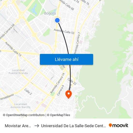 Movistar Arena to Universidad De La Salle-Sede Centro map