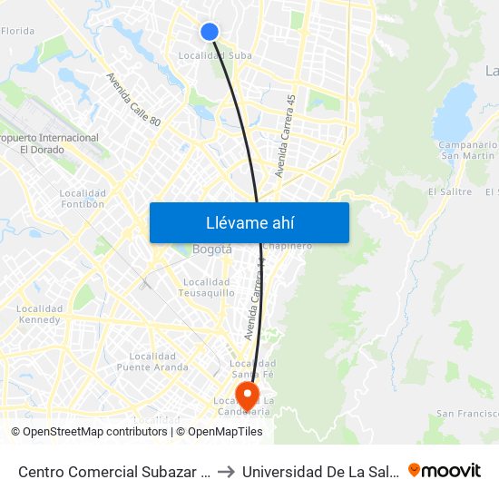 Centro Comercial Subazar (Av. Suba - Kr 91) to Universidad De La Salle-Sede Centro map