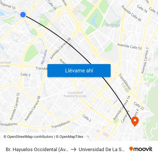 Br. Hayuelos Occidental (Av. Centenario - Kr 87) to Universidad De La Salle-Sede Centro map