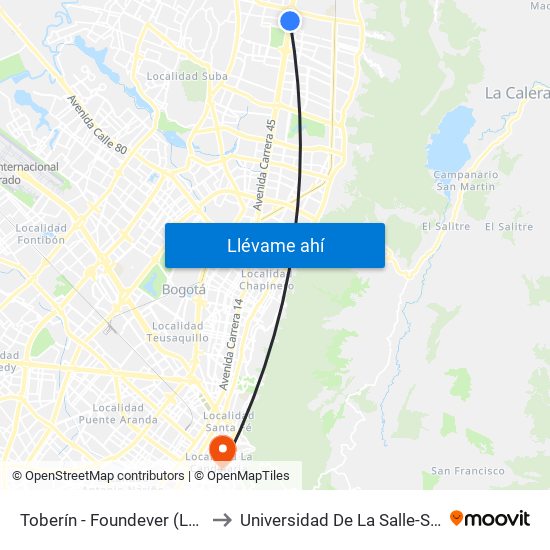 Toberín - Foundever (Lado Norte) to Universidad De La Salle-Sede Centro map