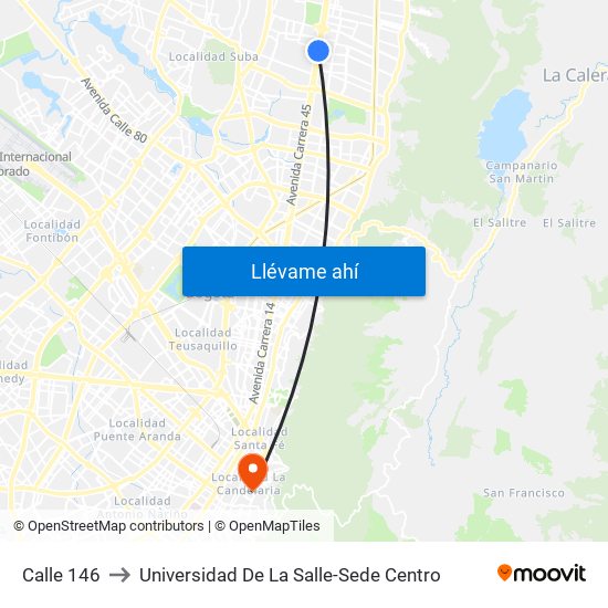 Calle 146 to Universidad De La Salle-Sede Centro map