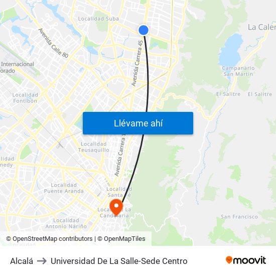 Alcalá to Universidad De La Salle-Sede Centro map