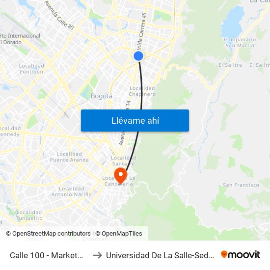 Calle 100 - Marketmedios to Universidad De La Salle-Sede Centro map