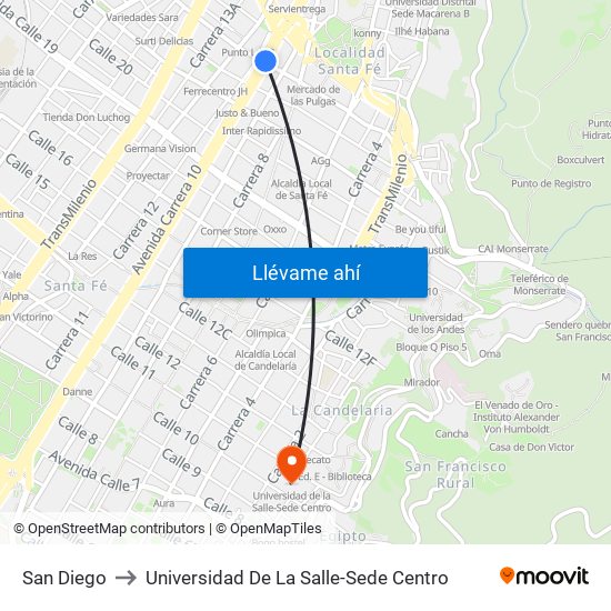 San Diego to Universidad De La Salle-Sede Centro map
