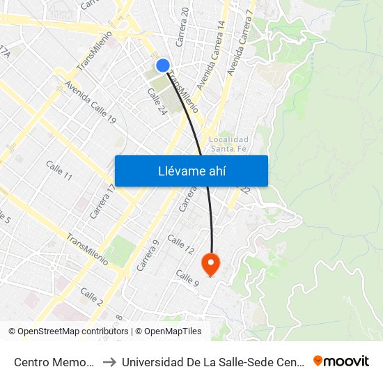 Centro Memoria to Universidad De La Salle-Sede Centro map