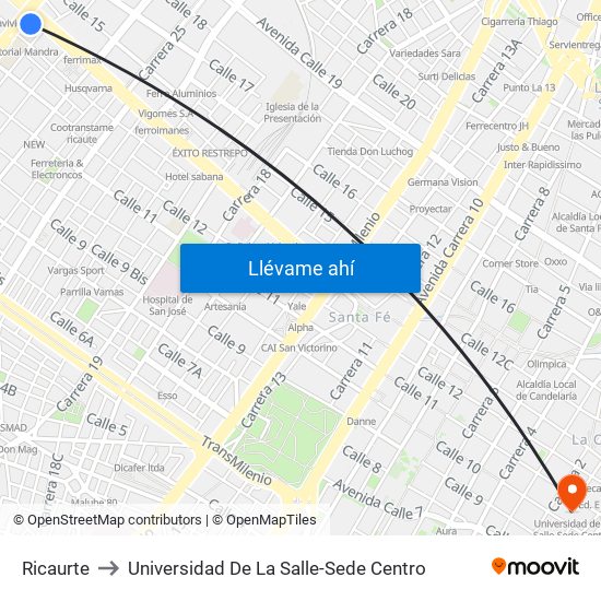 Ricaurte to Universidad De La Salle-Sede Centro map