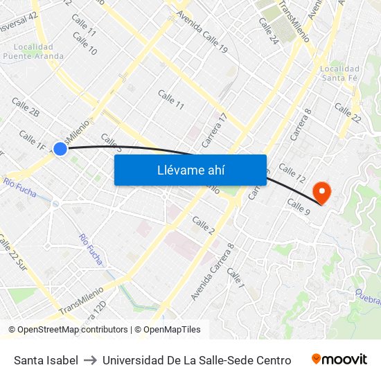 Santa Isabel to Universidad De La Salle-Sede Centro map