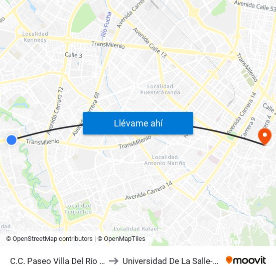 C.C. Paseo Villa Del Río - Madelena to Universidad De La Salle-Sede Centro map