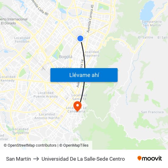 San Martín to Universidad De La Salle-Sede Centro map