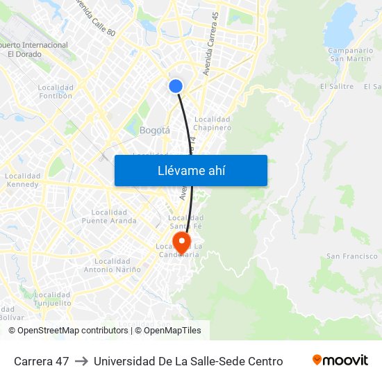 Carrera 47 to Universidad De La Salle-Sede Centro map