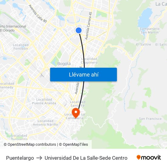 Puentelargo to Universidad De La Salle-Sede Centro map