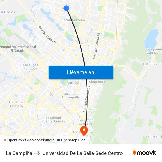 La Campiña to Universidad De La Salle-Sede Centro map