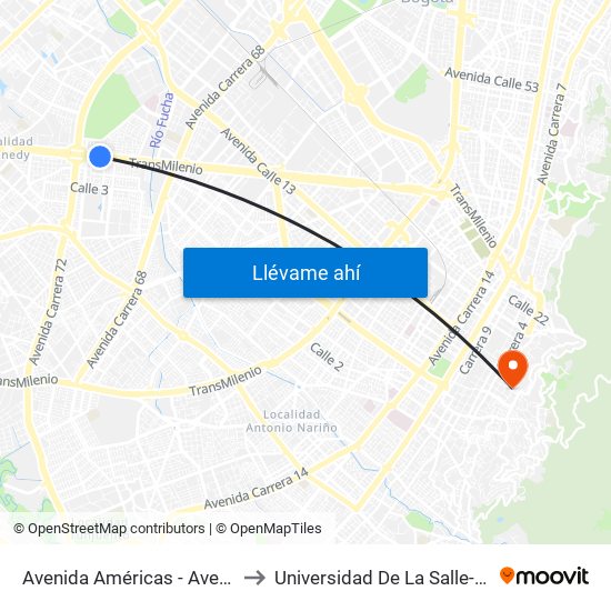 Avenida Américas - Avenida Boyacá to Universidad De La Salle-Sede Centro map