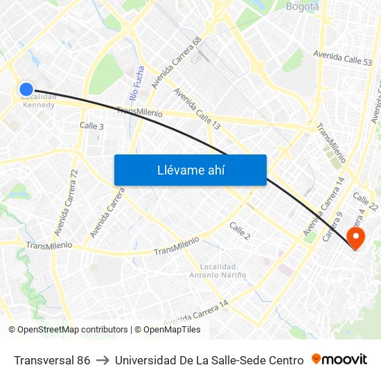 Transversal 86 to Universidad De La Salle-Sede Centro map