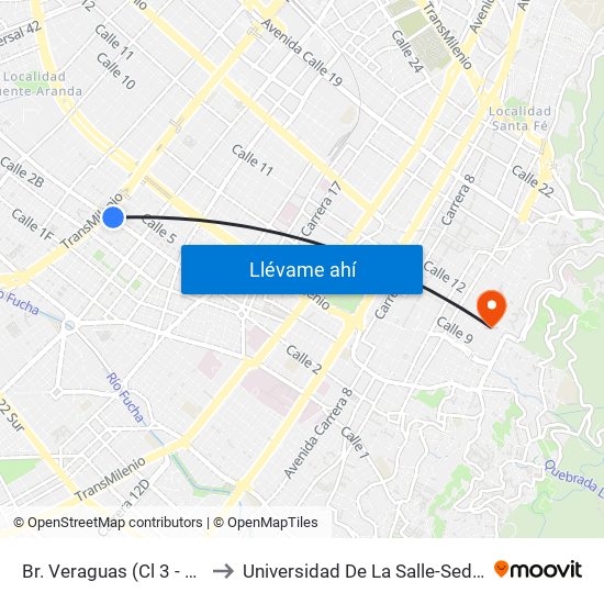 Br. Veraguas (Cl 3 - Kr 29a) to Universidad De La Salle-Sede Centro map