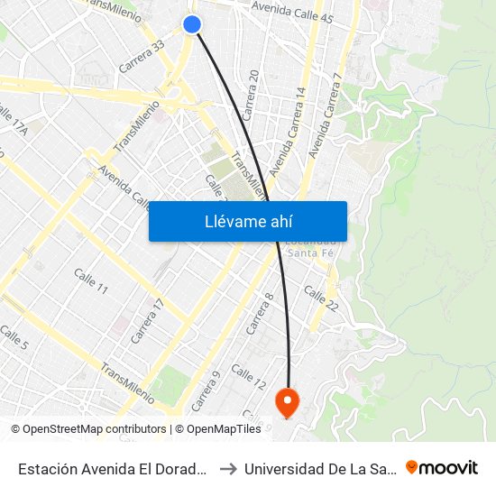 Estación Avenida El Dorado (Av. NQS - Cl 40a) to Universidad De La Salle-Sede Centro map