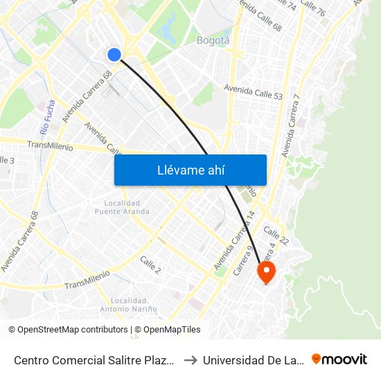 Centro Comercial Salitre Plaza (Av. La Esperanza - Kr 68a) to Universidad De La Salle-Sede Centro map