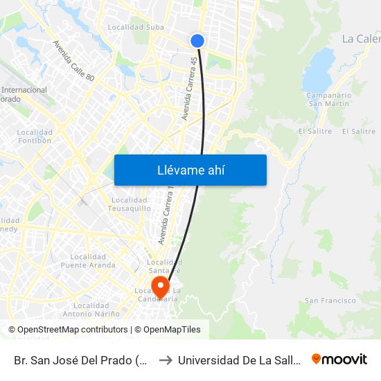 Br. San José Del Prado (Kr 45a - Cl 137) to Universidad De La Salle-Sede Centro map