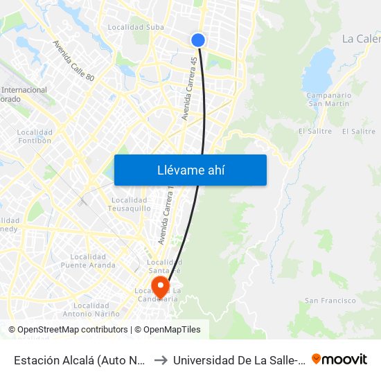 Estación Alcalá (Auto Norte - Cl 136) to Universidad De La Salle-Sede Centro map