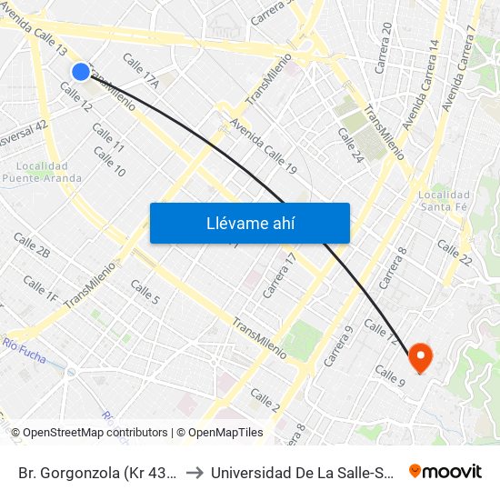 Br. Gorgonzola (Kr 43 - Cl 12b) to Universidad De La Salle-Sede Centro map