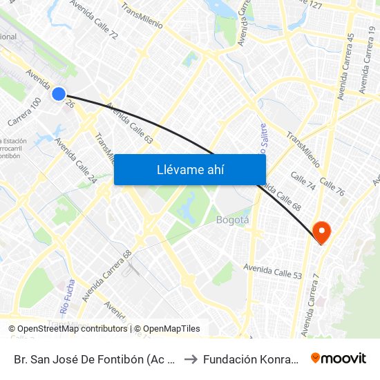 Br. San José De Fontibón (Ac 26 - Kr 96a) to Fundación Konrad Lorenz map