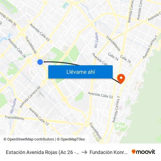 Estación Avenida Rojas (Ac 26 - Kr 69d Bis) (B) to Fundación Konrad Lorenz map