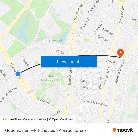 Gobernación to Fundación Konrad Lorenz map