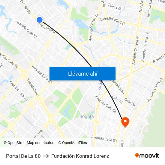 Portal De La 80 to Fundación Konrad Lorenz map