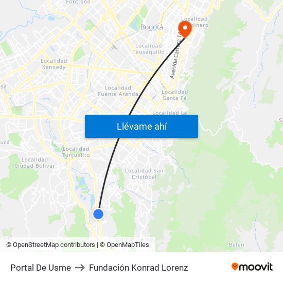 Portal De Usme to Fundación Konrad Lorenz map