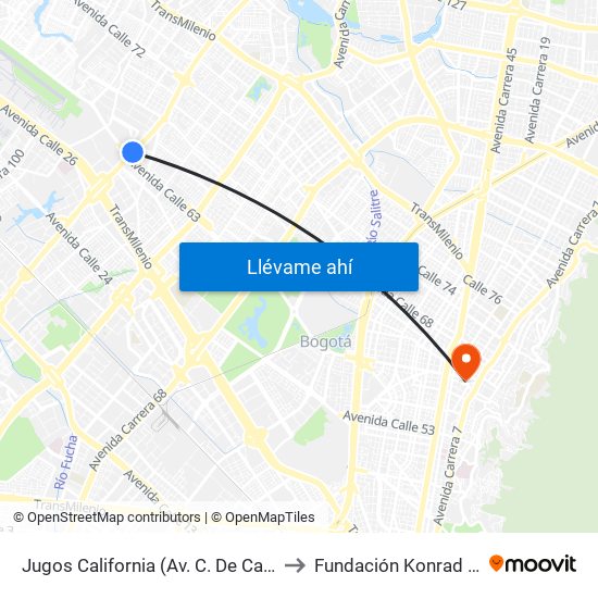 Jugos California (Av. C. De Cali - Ac 63) to Fundación Konrad Lorenz map