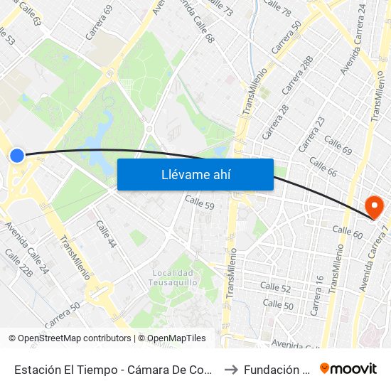Estación El Tiempo - Cámara De Comercio De Bogotá (Ac 26 - Kr 68b Bis) to Fundación Konrad Lorenz map