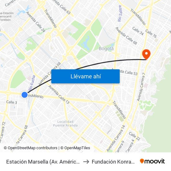 Estación Marsella (Av. Américas - Kr 69b) to Fundación Konrad Lorenz map