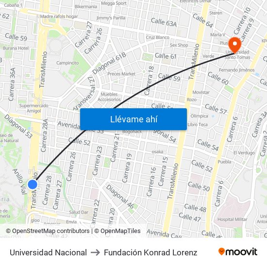 Universidad Nacional to Fundación Konrad Lorenz map