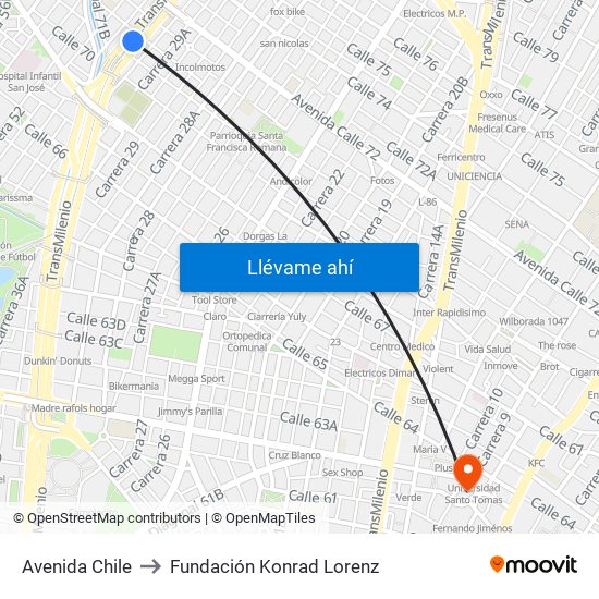 Avenida Chile to Fundación Konrad Lorenz map