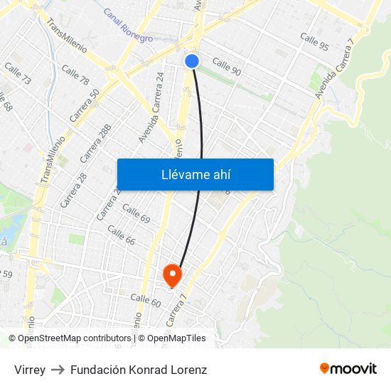 Virrey to Fundación Konrad Lorenz map