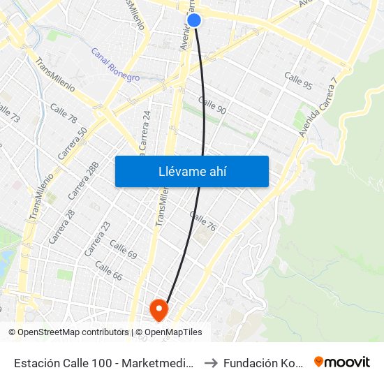 Estación Calle 100 - Marketmedios (Auto Norte - Cl 98) to Fundación Konrad Lorenz map