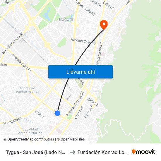 Tygua - San José (Lado Norte) to Fundación Konrad Lorenz map
