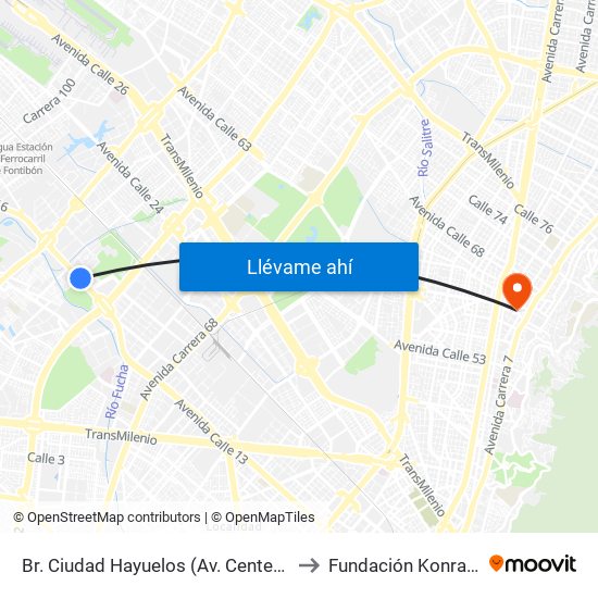 Br. Ciudad Hayuelos (Av. Centenario - Kr 78g) to Fundación Konrad Lorenz map