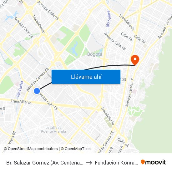 Br. Salazar Gómez (Av. Centenario - Kr 65) (A) to Fundación Konrad Lorenz map